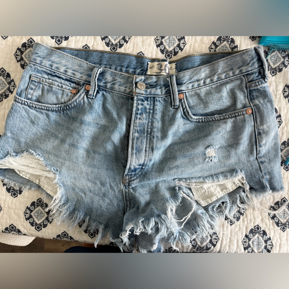 We The Free Light Blue Distressed Jean Shorts